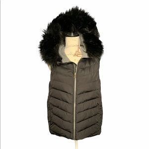 Gap, black, puffer vest with faux fur hood